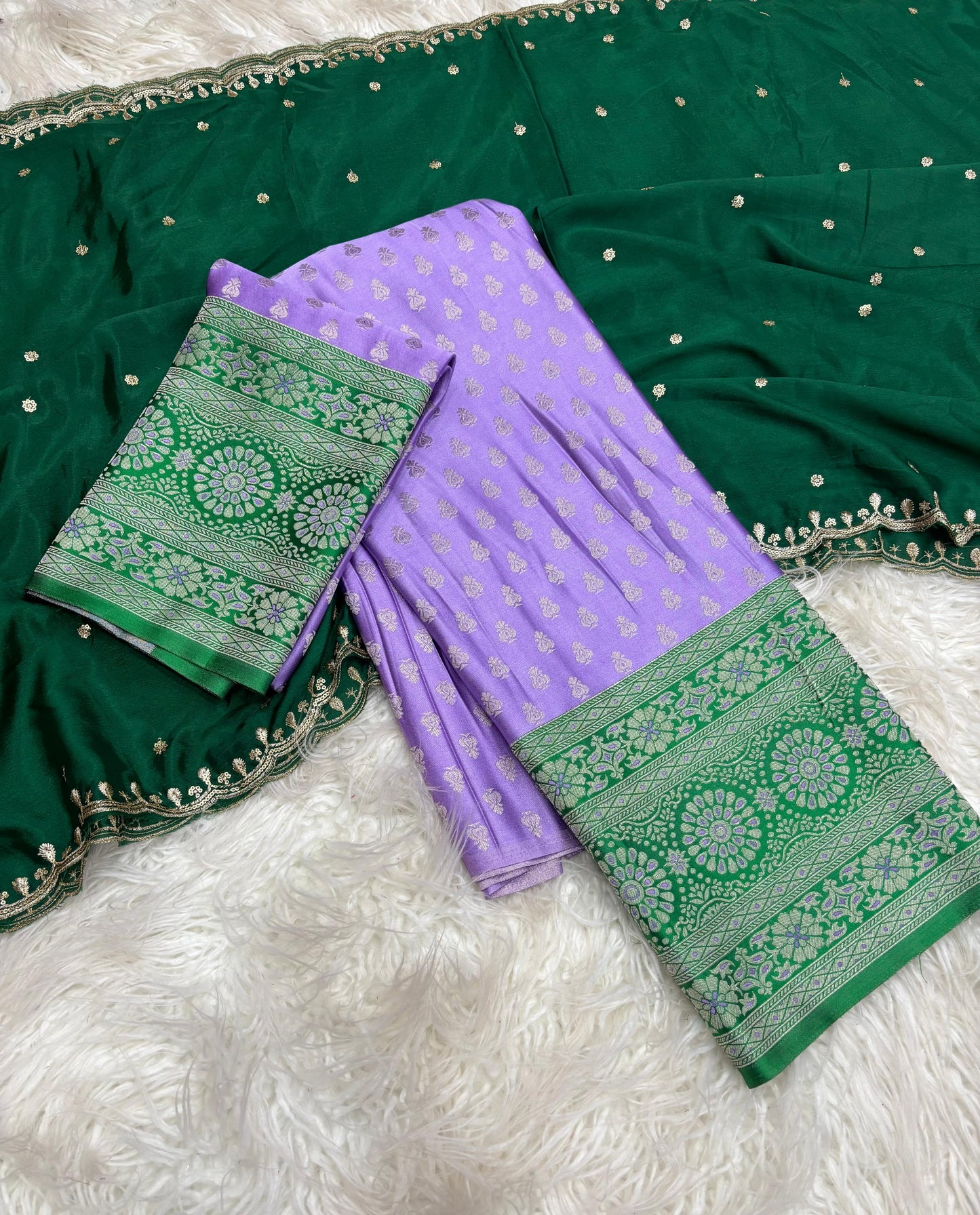 Product Image - Exquisite Pongal Special Designer Saree with Banarasi Border and Chiffon Dupatta - Festive Wear