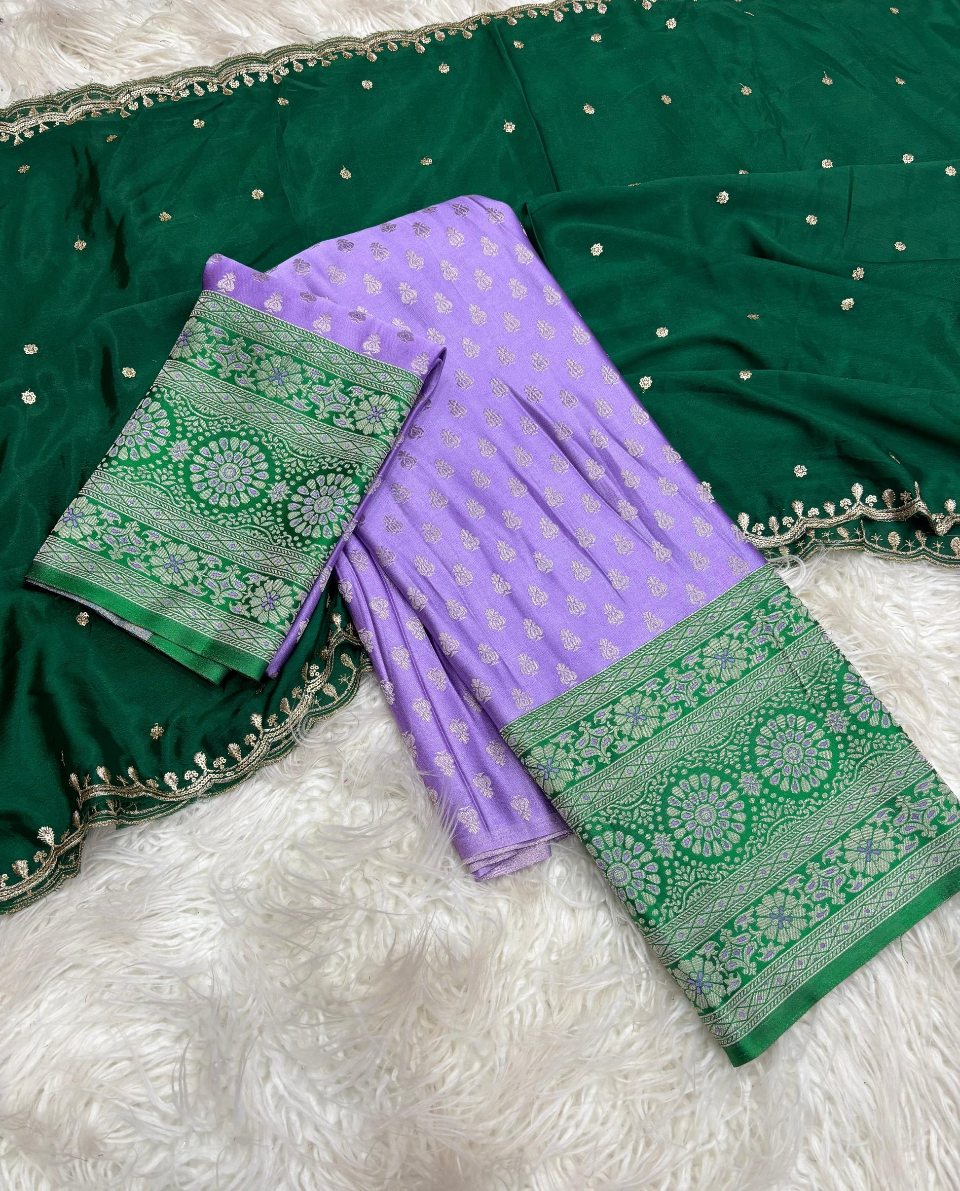 Product Image - Exquisite Pongal Special Designer Saree with Banarasi Border and Chiffon Dupatta - Festive Wear