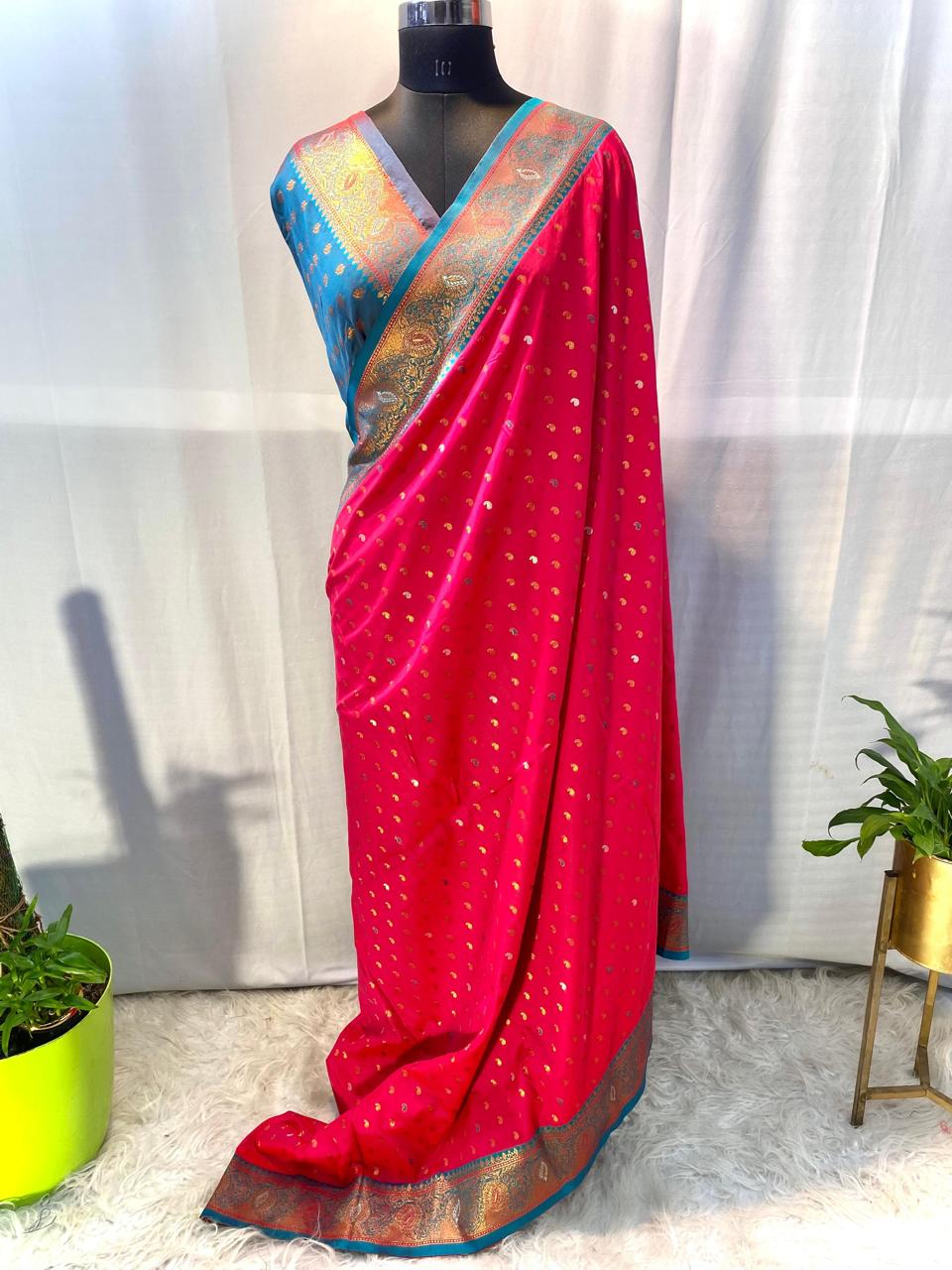 Product Image - Exquisite Pure Soft Paithani Silk Saree with Contrast Weaving Border