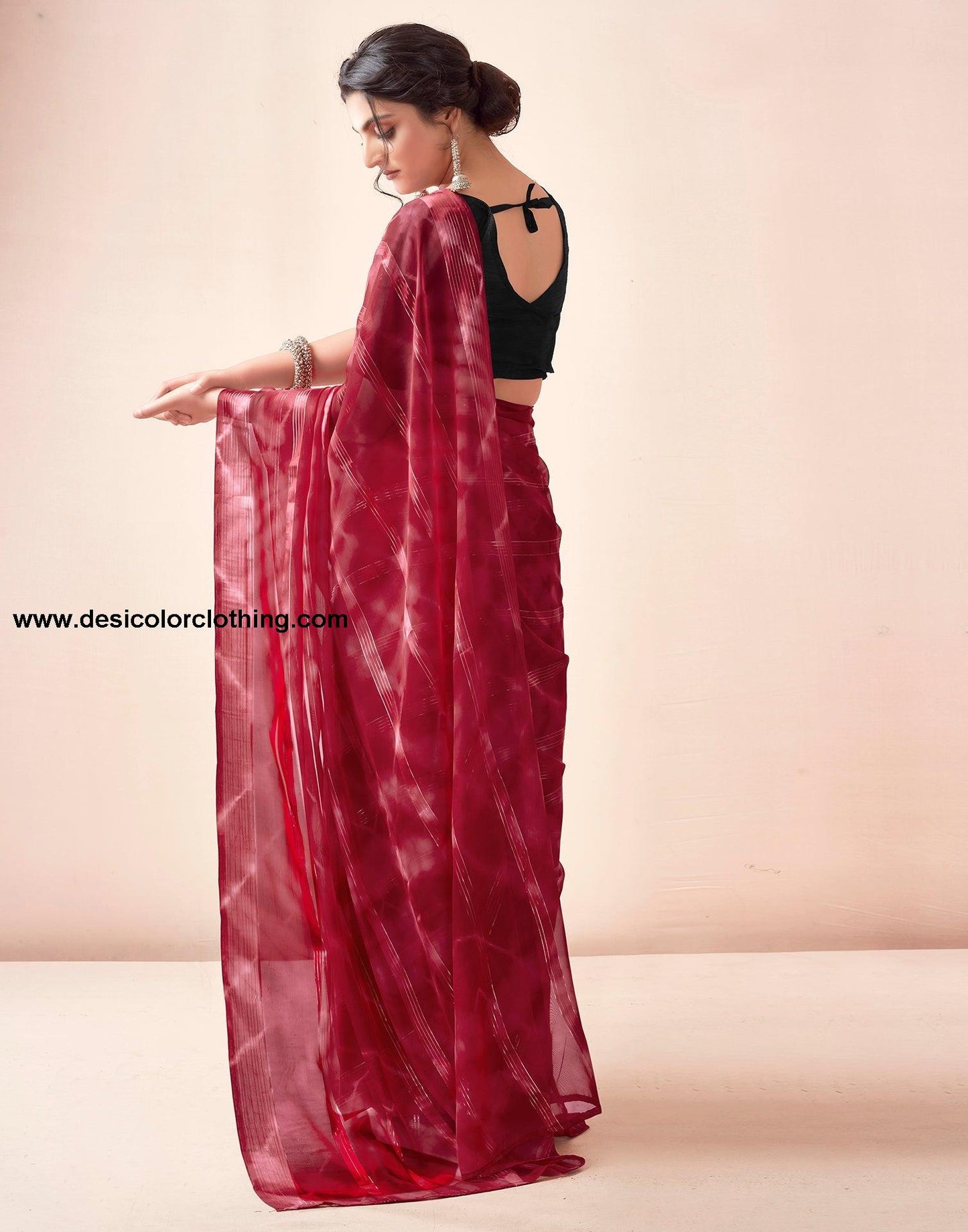 Red Georgette Printed Ready to Wear Saree
