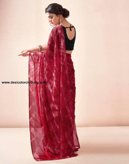 Red Georgette Printed Ready to Wear Saree