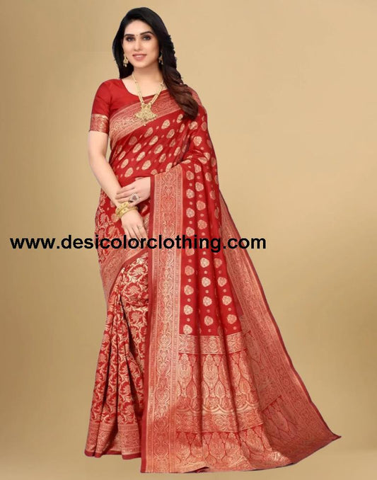 Red Jacquard Banarasi Silk Saree