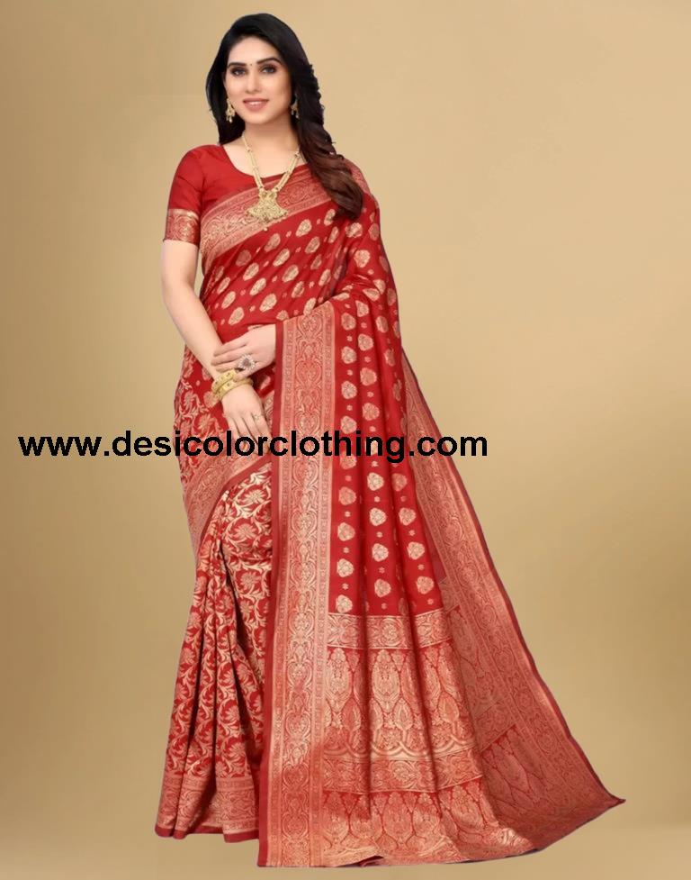 Red Jacquard Banarasi Silk Saree