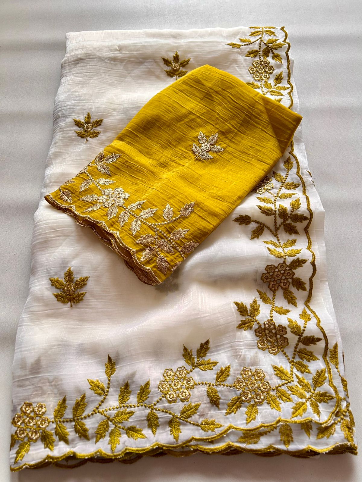 Product Image - Elegant White Silk Designer Saree with Heavy Embroidery