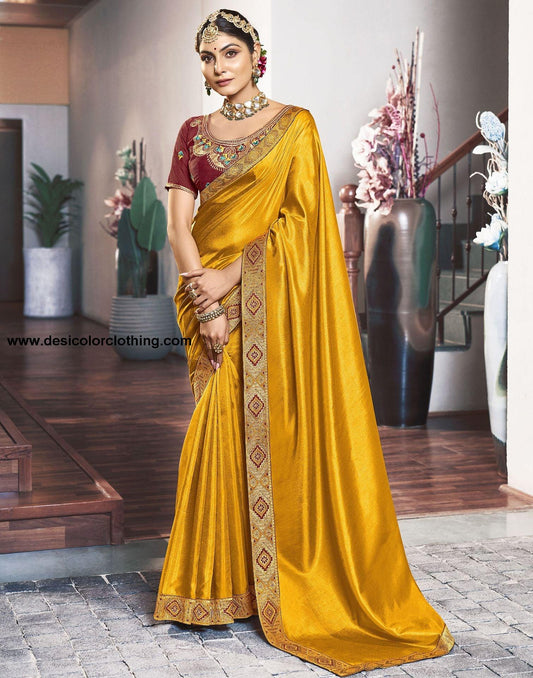 Turmeric Yellow Plain Banarasi Silk Saree