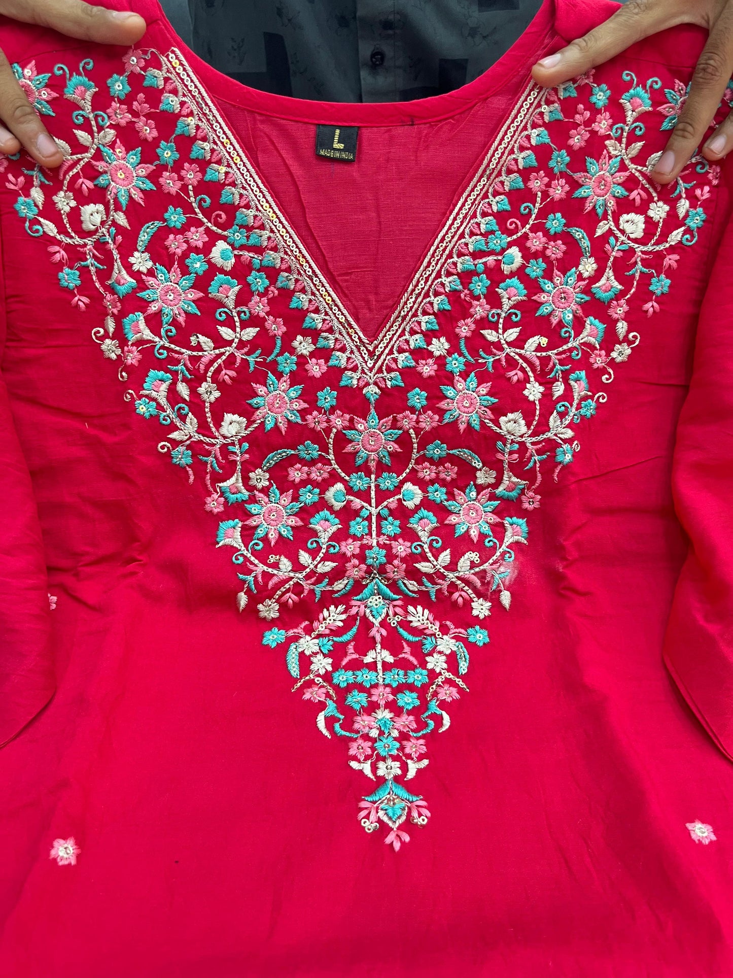 Product Image - Elegant Embroidered Kurti Set – Premium Banana Silk in 3 Stunning Colors