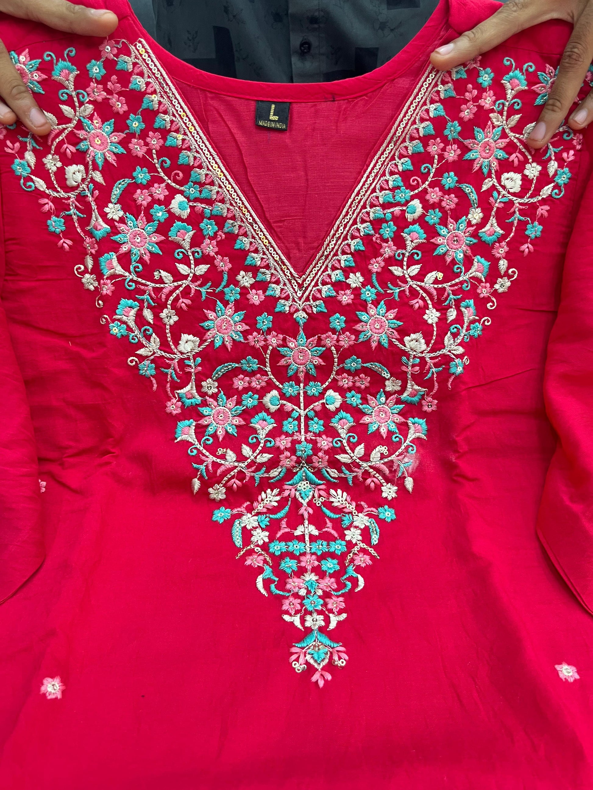 Product Image - Elegant Embroidered Kurti Set – Premium Banana Silk in 3 Stunning Colors