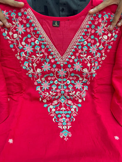 Product Image - Elegant Embroidered Kurti Set – Premium Banana Silk in 3 Stunning Colors