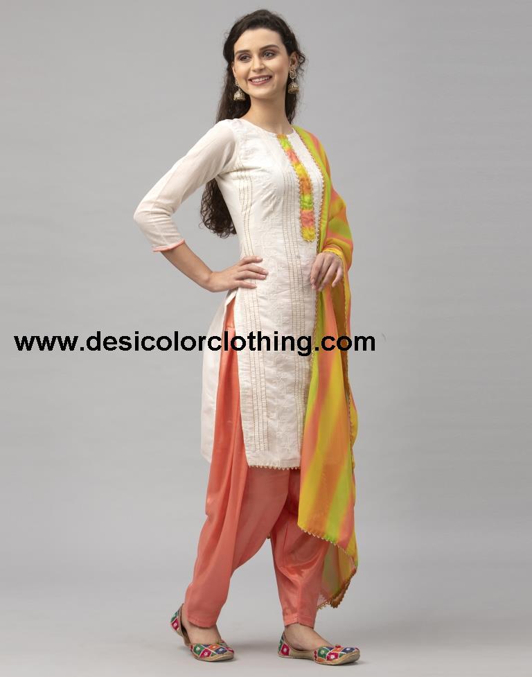 Blooming Off White Cotton Embroidered Unstitched Salwar Suit