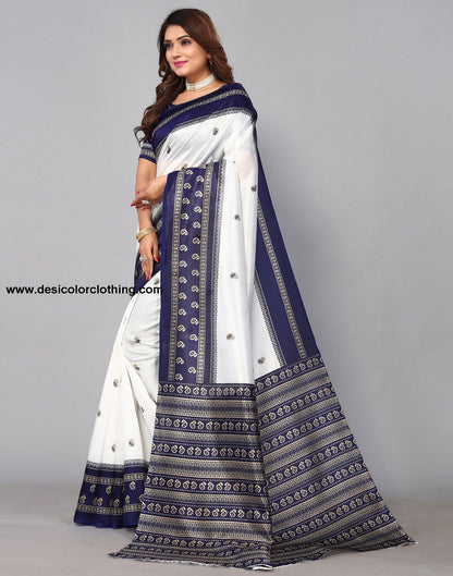 White Silk Printed Saree