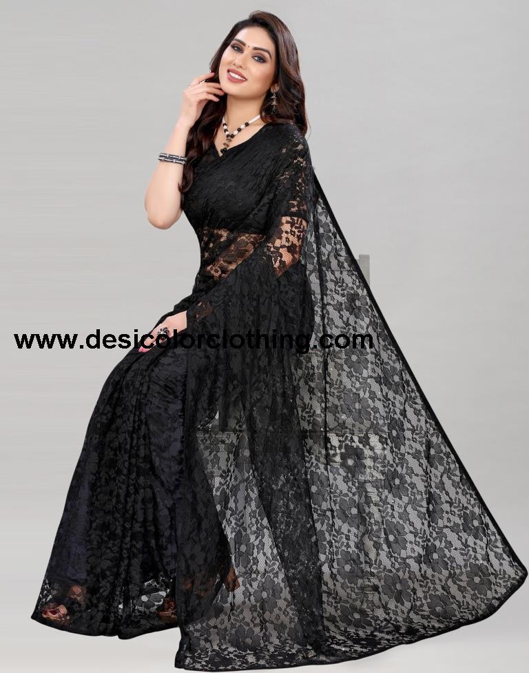 Black Coloured Russel Net Partywear saree