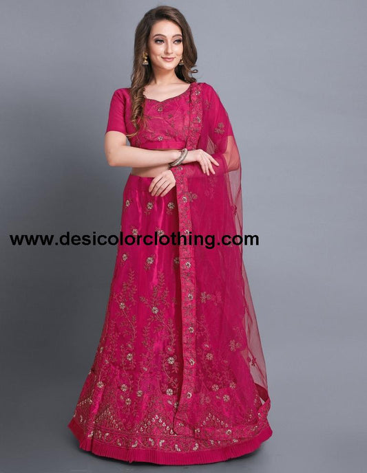 Blooming Pink Coloured Net Emroidery Casual Wear Lehenga | SLV113L10322