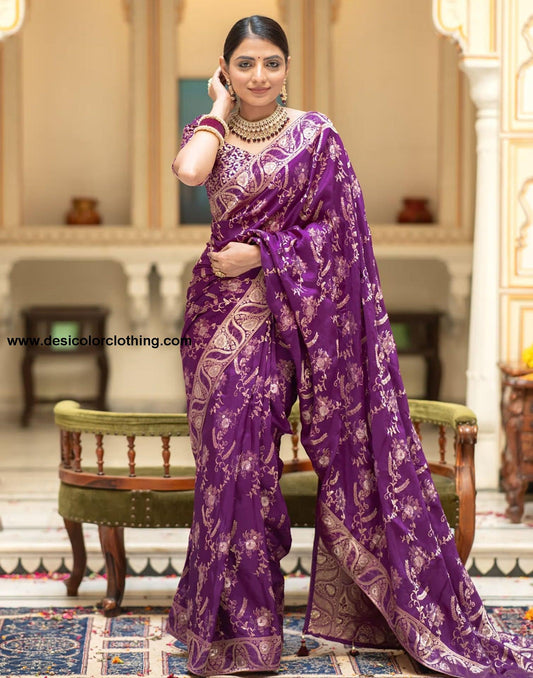 Purple Silk Plain Saree
