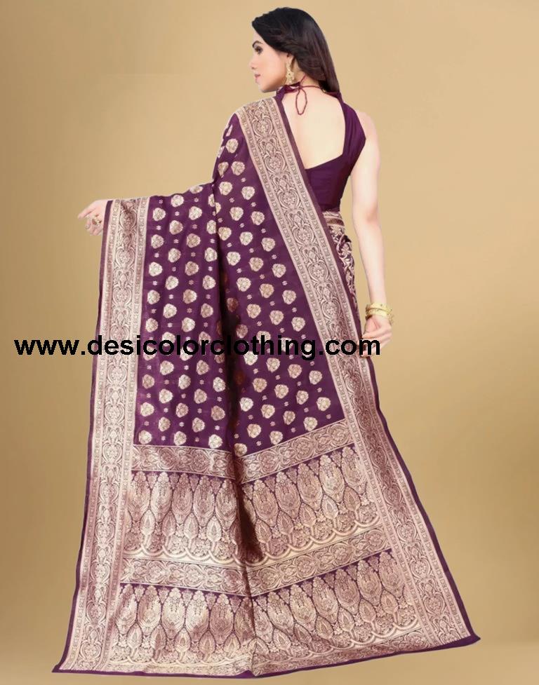Wine Jacquard Banarasi Silk Saree