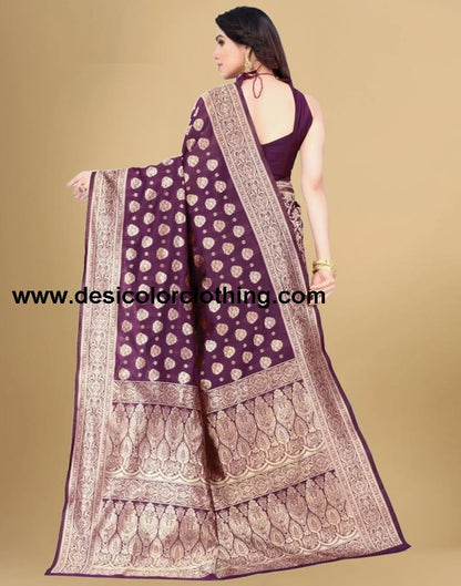 Wine Jacquard Banarasi Silk Saree