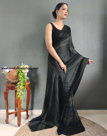 Baige Printed Georgette Pre-draped Saree