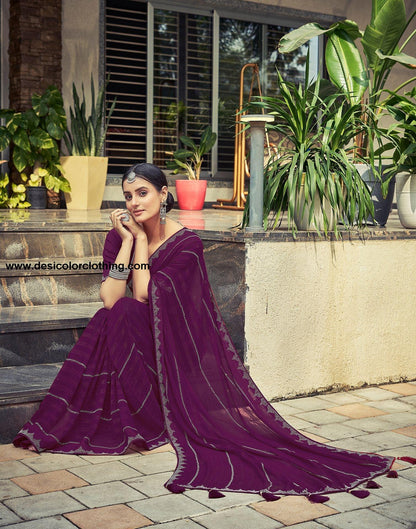 Wine Plain Georgette Saree