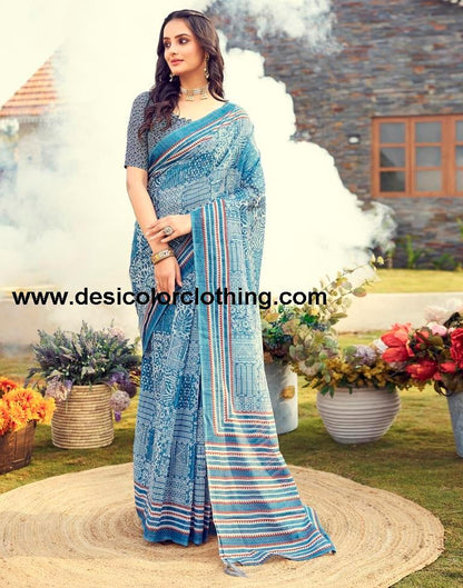 Blue Cotton Printed Ready To Wear