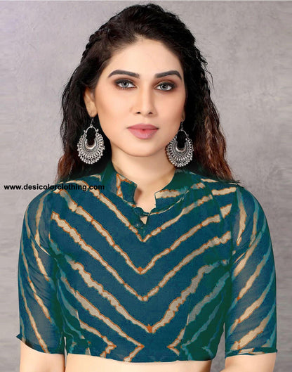 Rama Green Chiffon Printed Saree