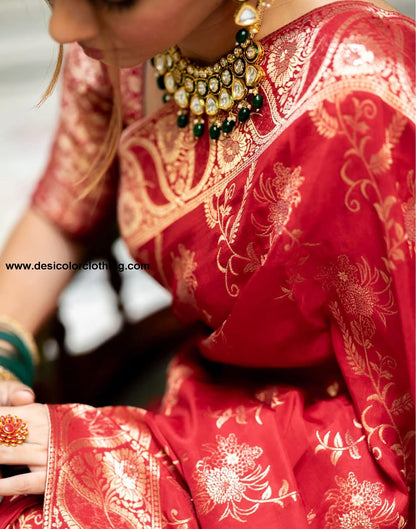 Red Silk Plain Saree
