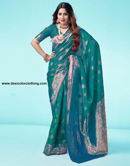 Rama Green Jacquard Silk Saree