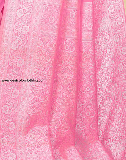 Pink Cotton Plain Saree