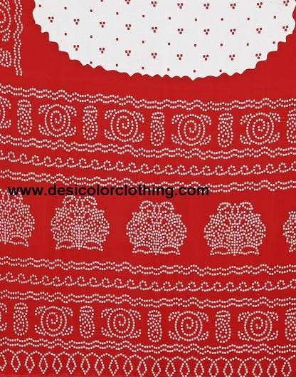 Red And White Bandhani Printed Saree