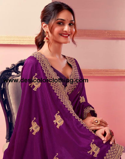 Dark Magenta Silk Embroidery Saree