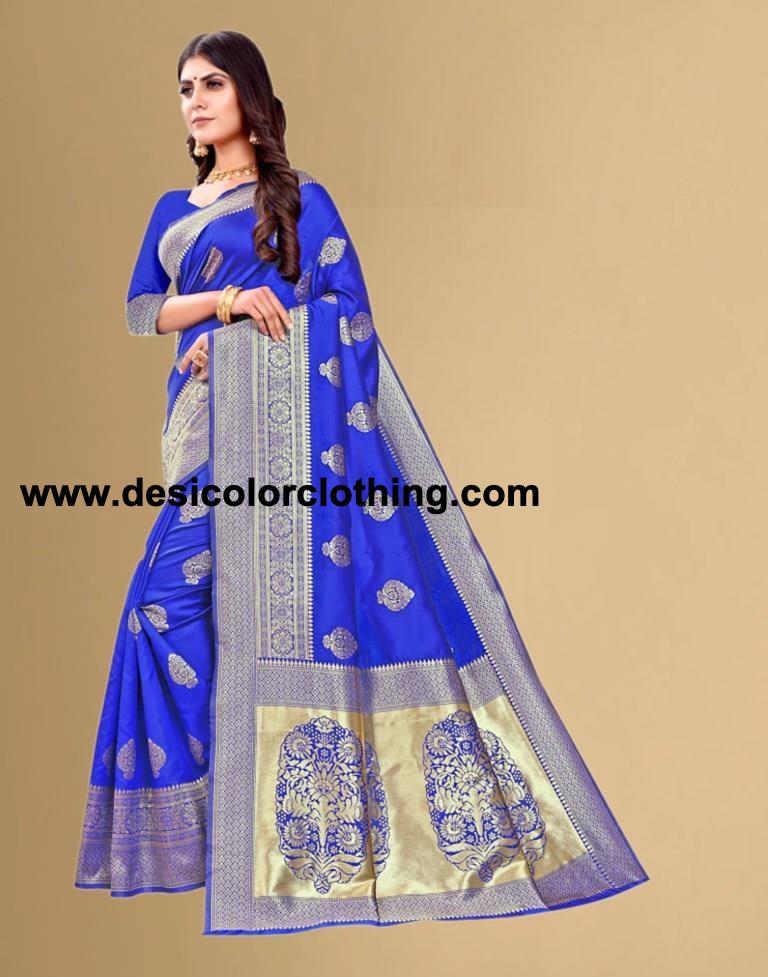 Royal Blue Jacquard Banarasi Silk Saree