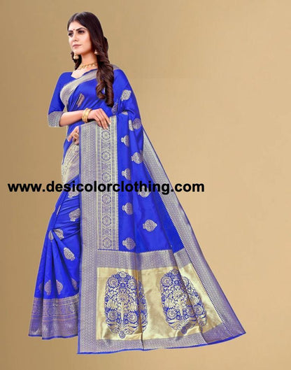 Royal Blue Jacquard Banarasi Silk Saree