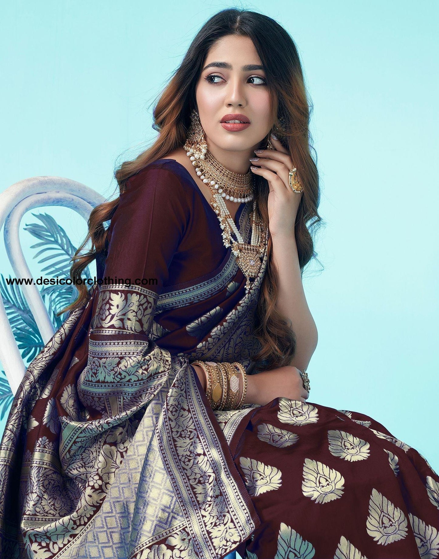 Brown Jacquard Silk Saree