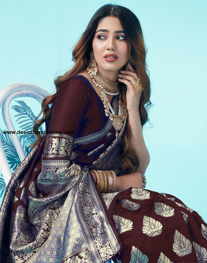 Brown Jacquard Silk Saree