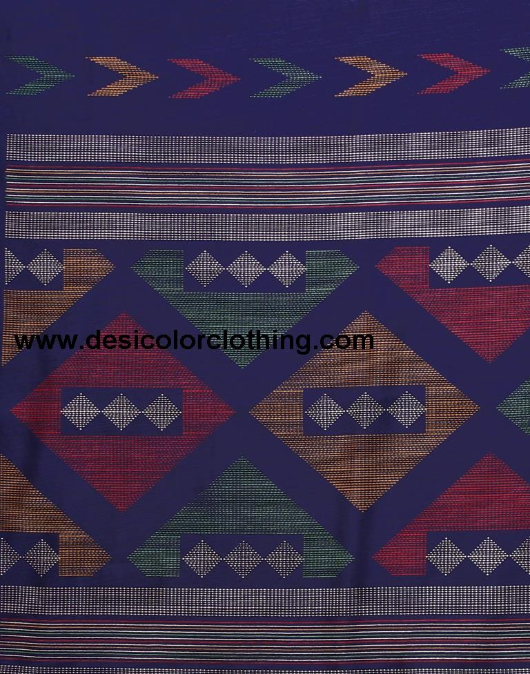 Dark Blue Cotton Printed Saree