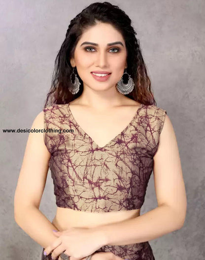 Wine Chiffon Printed Saree