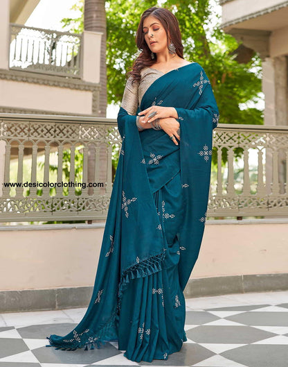 Blue Printed Cotton Saree
