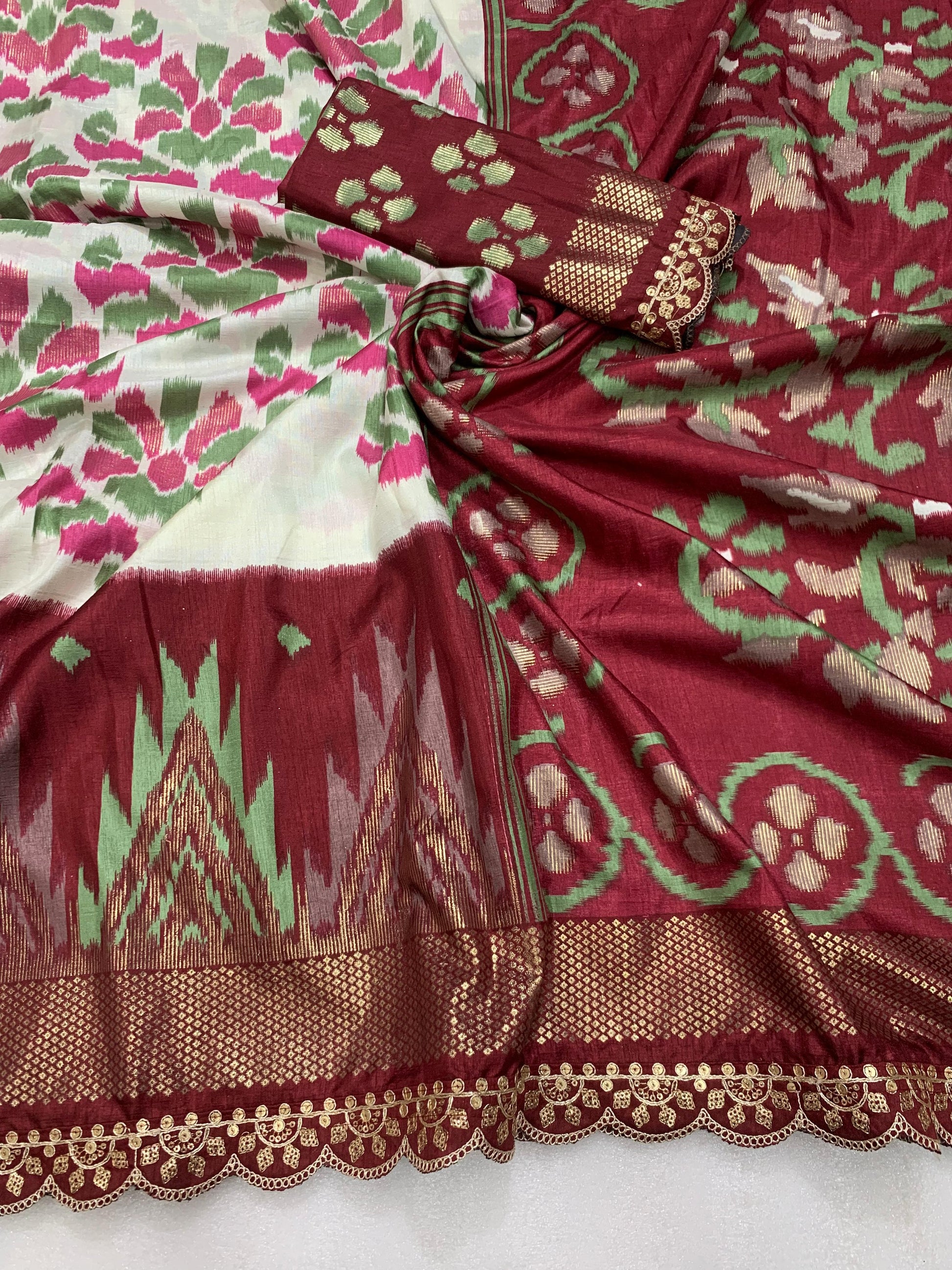 Product Image - Exclusive Designer Georgette Saree with Ikkat Prints | Ethnic & Festive Wear