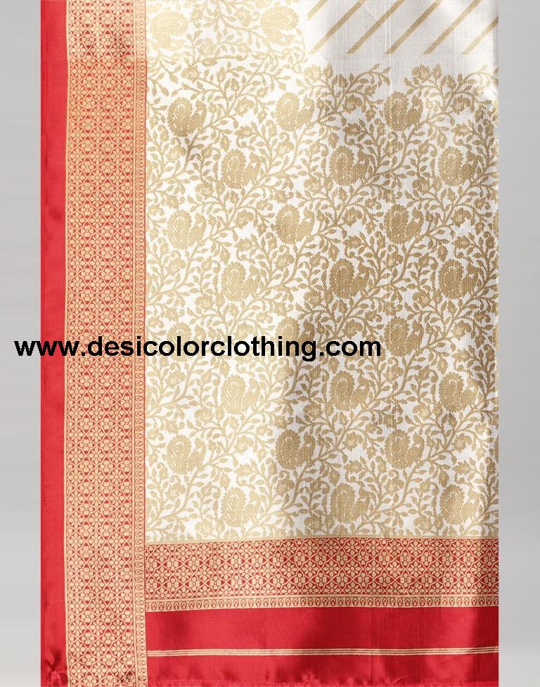 Cream Printed Silk Saree
