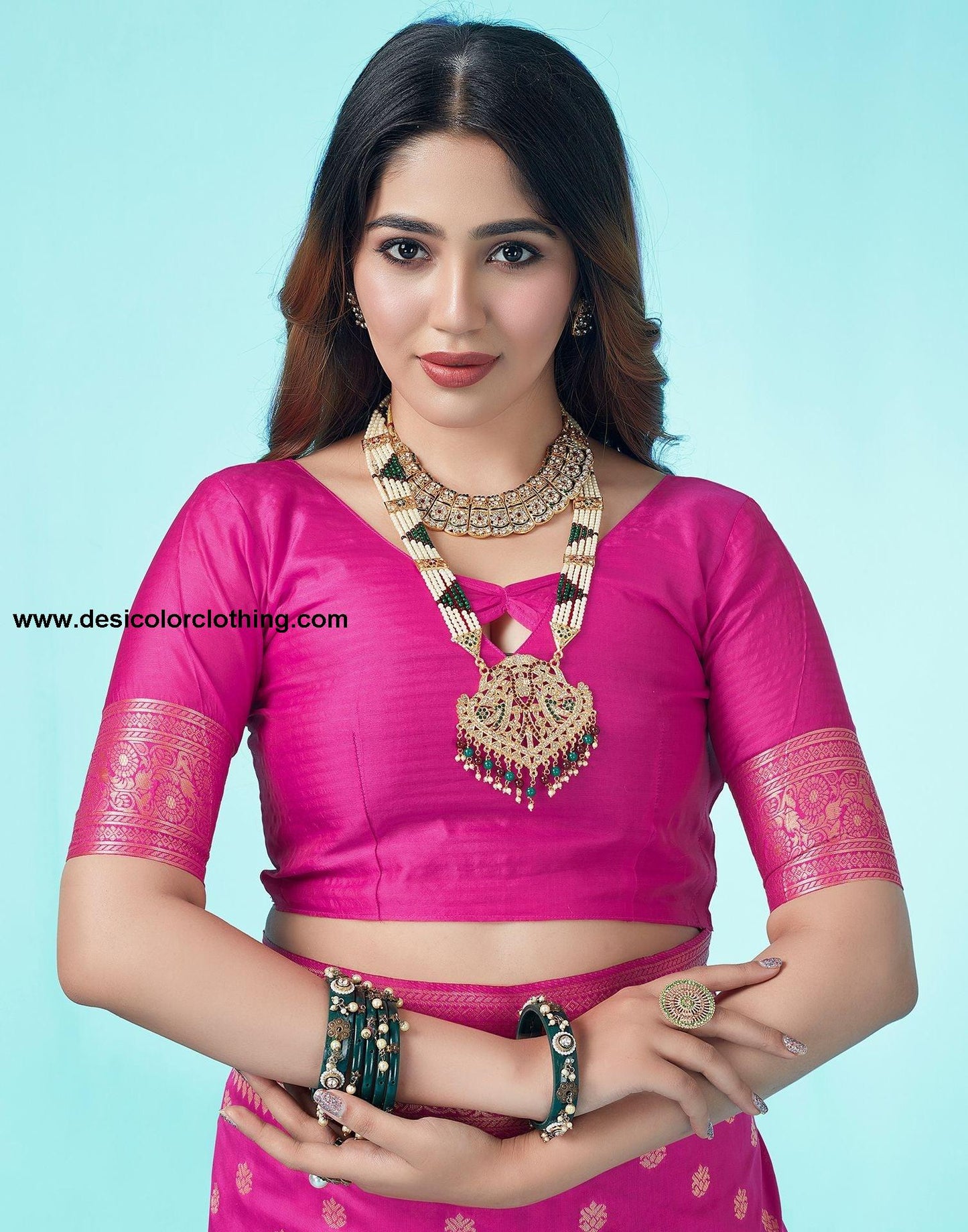 Rani Pink Jacquard Silk Saree