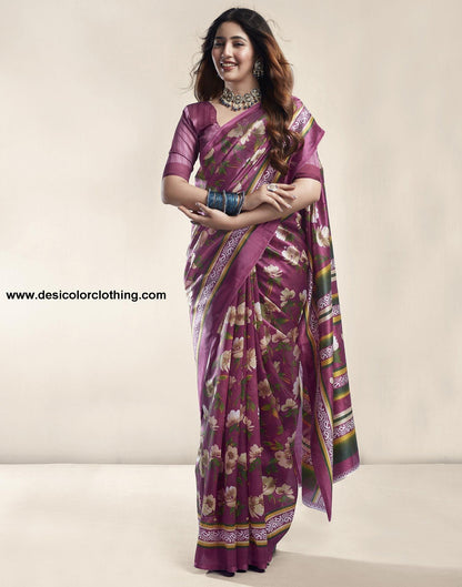 Raspberry Pink Floral Silk Saree