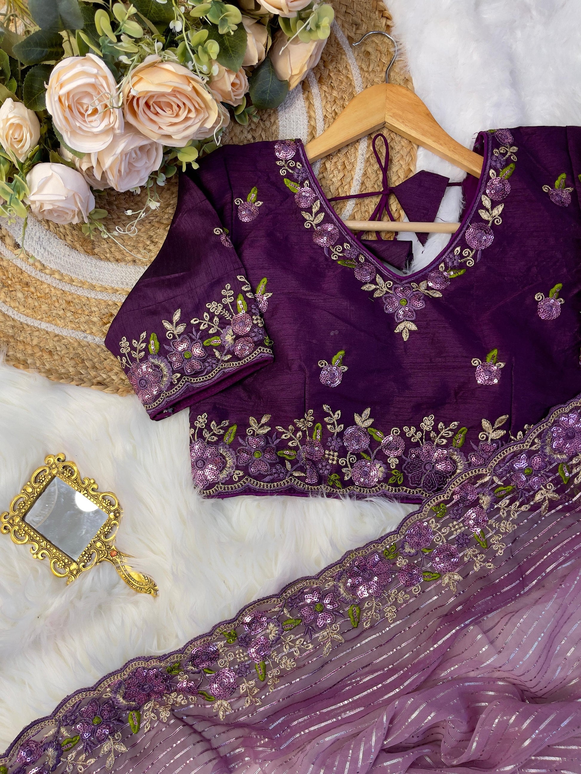 Product Image - Designer Georgette Wedding Saree with Embroidery & Silk Work Blouse