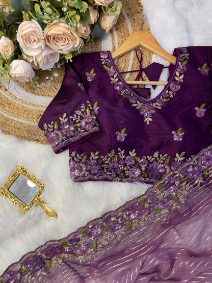 Product Image - Designer Georgette Wedding Saree with Embroidery & Silk Work Blouse