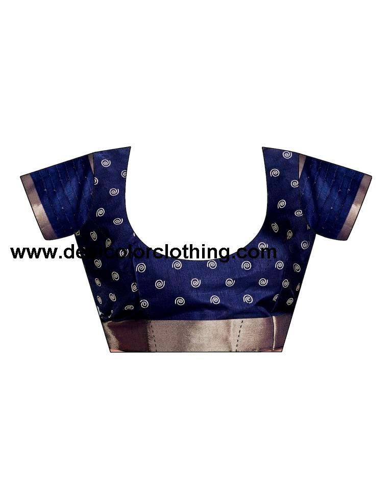 Dark Blue Silk Printed  Saree