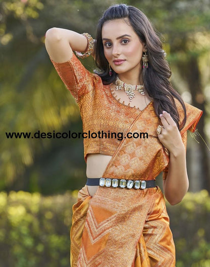 Turmeric Organza Plain Saree