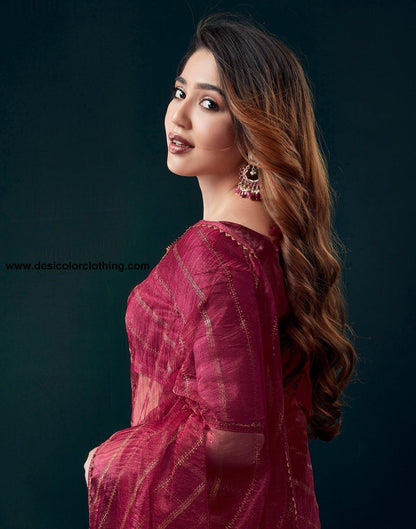 Dark Pink Chiffon Plain Saree