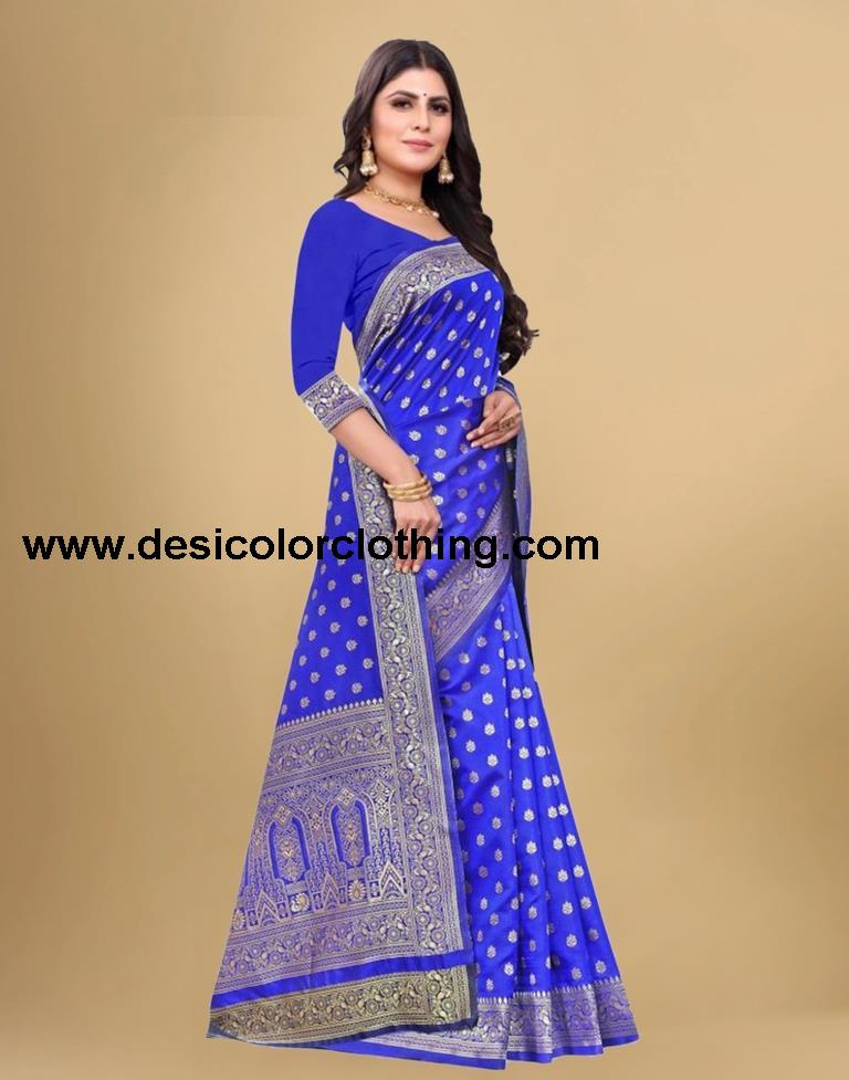 Royal Blue Jacquard Banarasi Silk Saree
