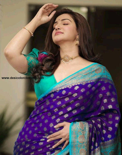 Dark Blue Jacquard Silk Saree