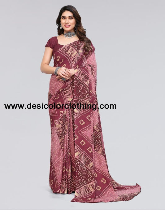 Dusty Pink Bandhani Georgette Saree