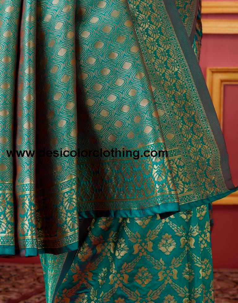 Teal Blue Silk Weaving Saree