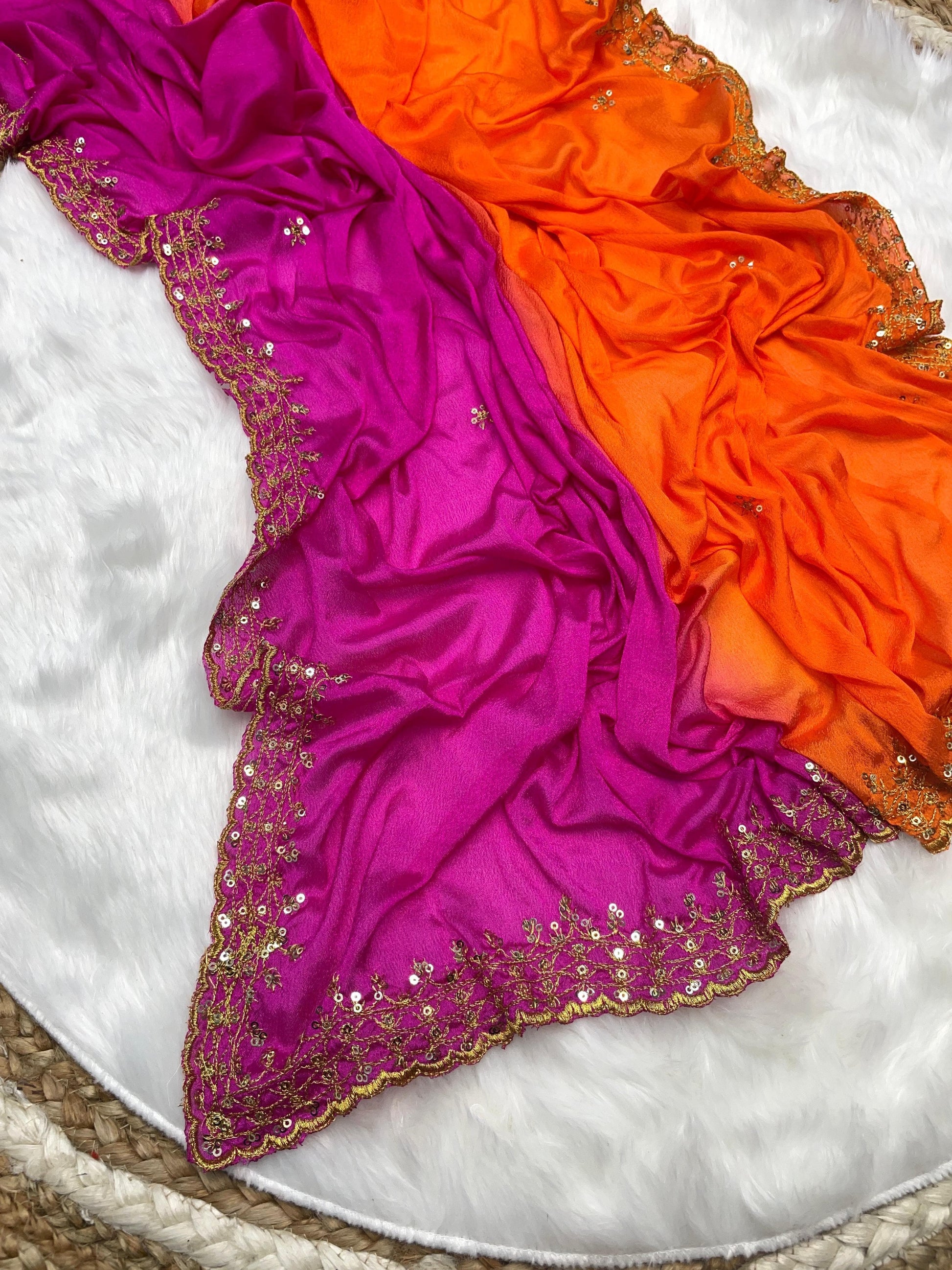 Product Image - Elegant Chinnon Saree with Heavy Embroidery and Jari Work