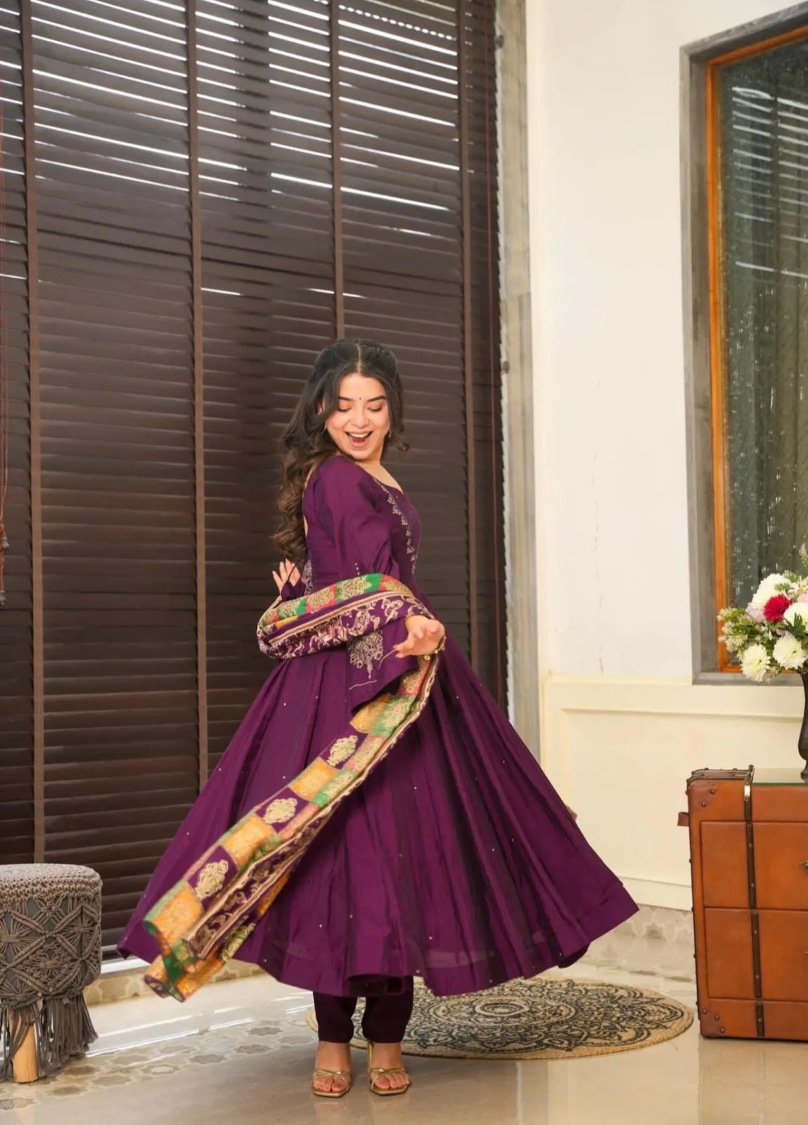Product Image - Designer Wine Roman Silk Festive Wear Suit | Mahant Collection 2025